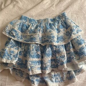 Aerie blue and white patterned ruffle skirt
